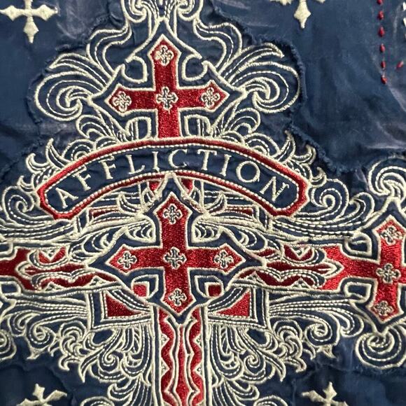 Affliction Black Premium Size Large Crystal Snap Embroidered Cross Shirt - Picture 3 of 9